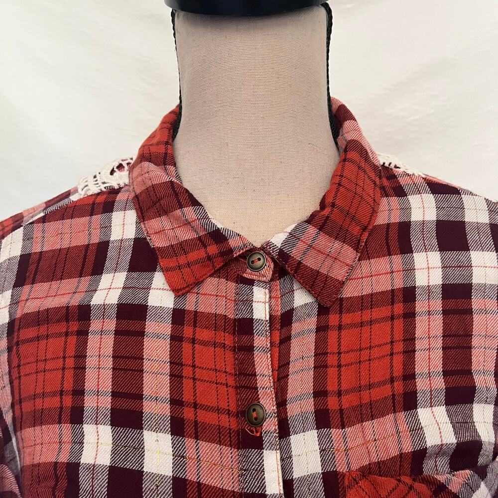 Linda Anderson Crochet Back Plaid Womens Shirt Sz S Boho Western Indie Grunge - Picture 3 of 15